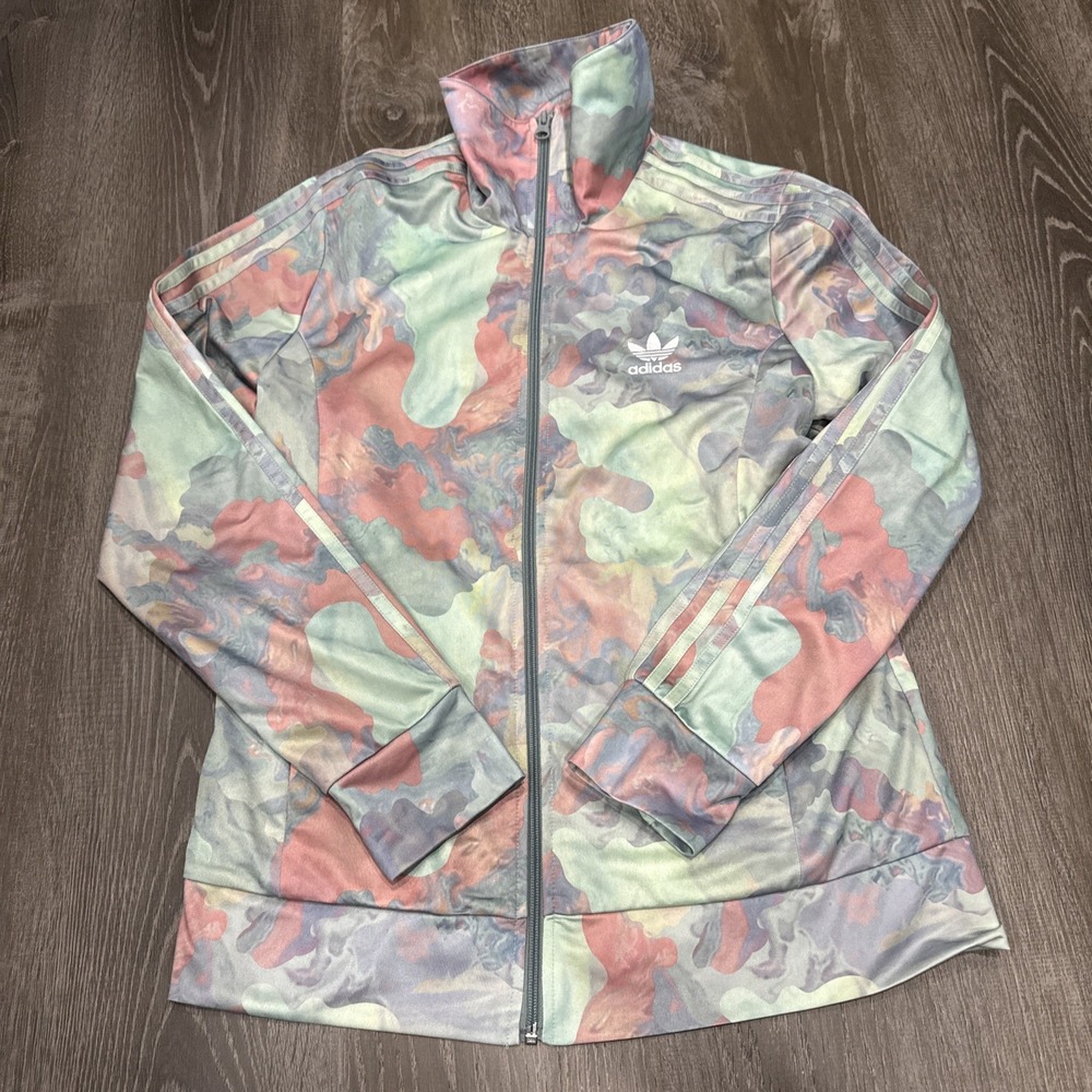 Adidas Pastel Camo Europa Track Jacket Womens Size L 18.5x27 Full Zip Trefoil